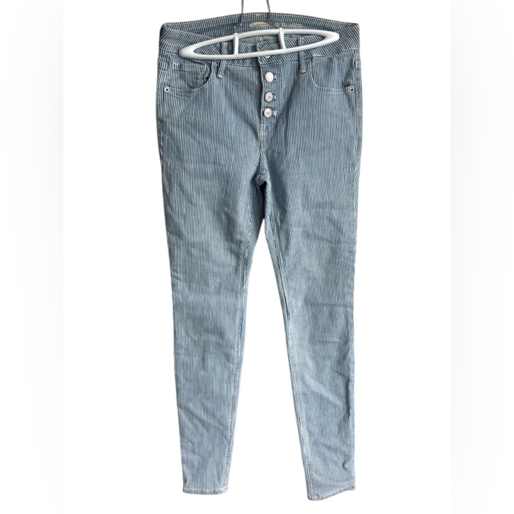 OLD NAVY Mid-Rise Button Fly Railroad Stripe Rockstar Super Skinny Denim Jeans